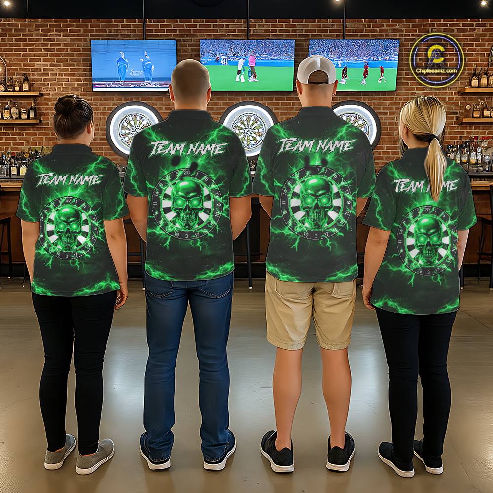 Custom Green Lightning Thunder Skull Dart Shirts For Women Darts Team Jerseys Polo & 1/4 Zip NNT135