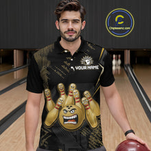 Load image into Gallery viewer, Custom Black and Gold Funny Bowling Jersey for Men Bowling Team Shirts Polo &amp; 1/4 Zip HNT177
