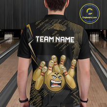 Load image into Gallery viewer, Custom Black and Gold Funny Bowling Jersey for Men Bowling Team Shirts Polo &amp; 1/4 Zip HNT177