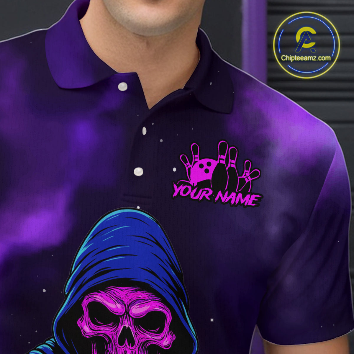 Custom Purple Grim Reaper Bowling Jersey for Men Bowling Team Shirts Polo & 1/4 Zip HNT132