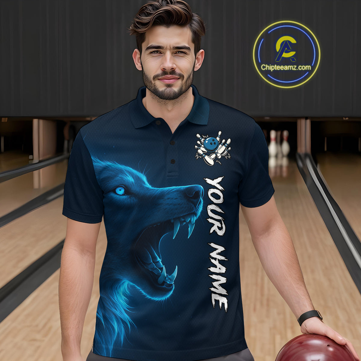 Custom Wolf Bowling Jersey for Men Polo & 1/4 Zip Bowling Team Shirts Bowling League HNT149