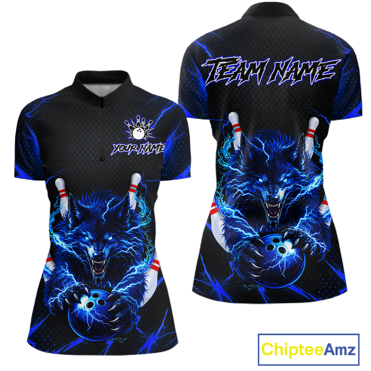 Custom Thunder Wolf Bowling Jersey for Women Bowling Uniform Polo &1/4 Zip Bowling Team Shirts HNT250