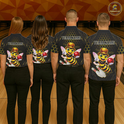 Custom Funny Bee Bowling Jersey for Women Bowling Team Shirts Bowling League Polo & 1/4 Zip HNT188