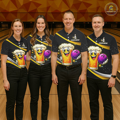 Custom Funny Beer Bowling Bowling Jersey for Women Bowling Team Shirts Polo & 1/4 Zip HNT190