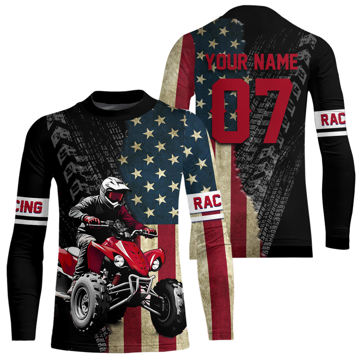 USA Flag Quad Bike Jersey For Adult&Kid Custom Atv Motocross Jersey Patriotic Off-Road Extreme Quad Shirt NHN005