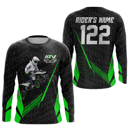 Personalized ATV Motocross Jersey For Adult & Kids UPF30+ Green Quad Bike Shirt Off-Road ATV MX Racing NHN013