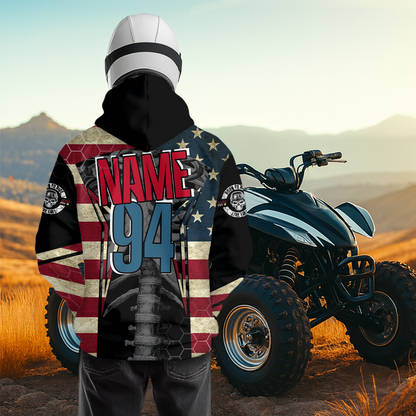 Patriotic Atv Racing Hoodie Custom Name & Number American Flag Quad Bike Rider Motocross Shirt For Men Women  NHN002