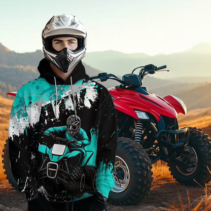 Turquoise Atv Motocross Hoodie Personalized Upf30+ Adult&Kid Quad Bike Shirt Atv Mx Off-Road Extreme NHN003
