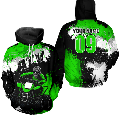 Green ATV Motocross Hoodie Personalized Upf30+ Adult&Kid Quad Bike Shirt Atv Mx Off-Road Extreme NHN003