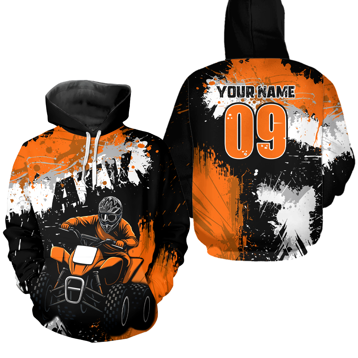 Orange ATV Motocross Hoodie Personalized Upf30+ Adult&Kid Quad Bike Shirt Atv Mx Off-Road Extreme NHN003
