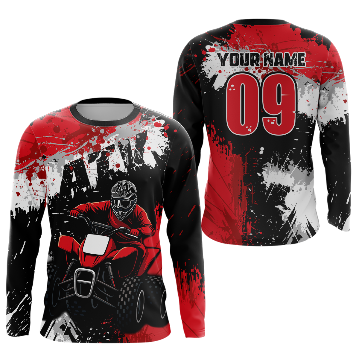 Red ATV Motocross Jersey Personalized UPF30+ Adult&Kid Quad Bike Shirt Atv Mx Off-Road Dirt Bike NHN003