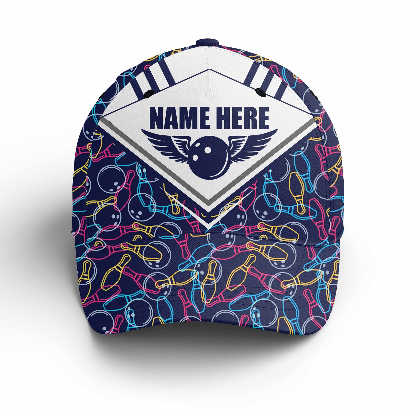 Personalized Bowling 3D Cap, Custom Bowling Hat for Men Women, Bowling Pin & Ball Cap with Name CHT01-6