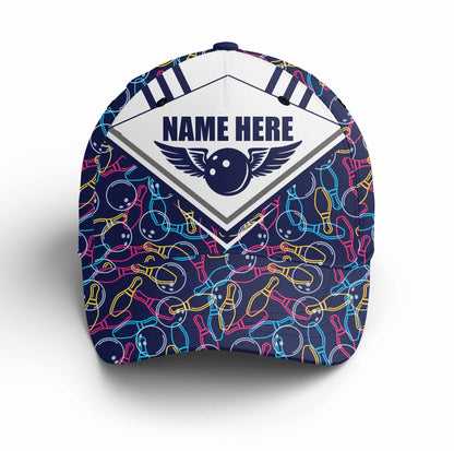Personalized Bowling 3D Cap, Custom Bowling Hat for Men Women, Bowling Pin & Ball Cap with Name CHT01-6