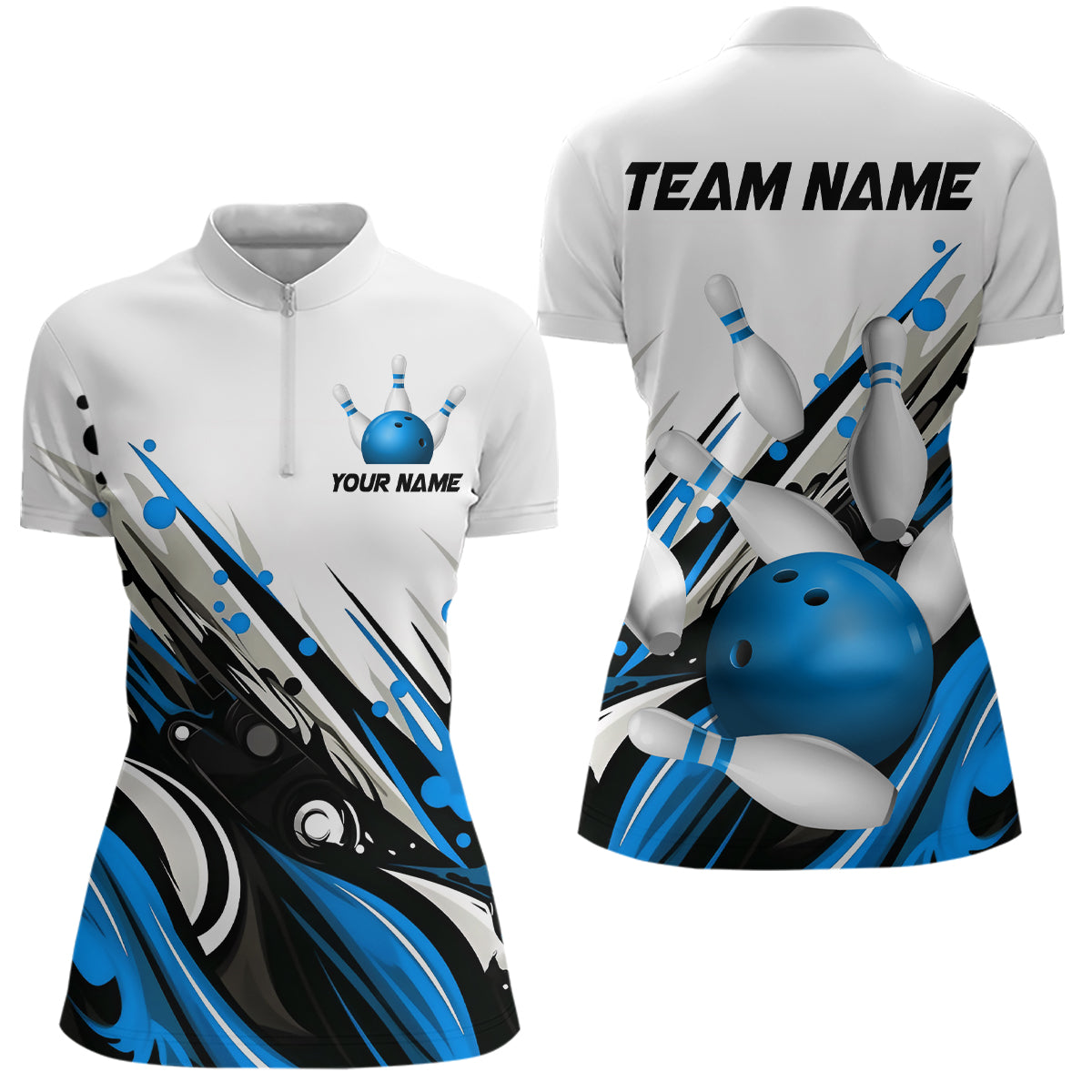 Bowling Quarter Zip Shirts For Women Custom Name Bowling Ball Energy Art Team Jersey Shirt YYD0066