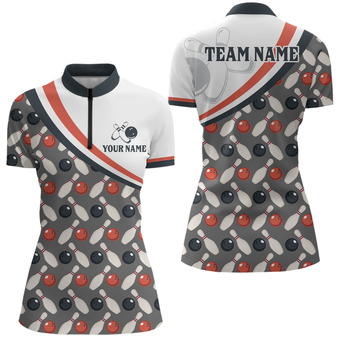 Personalized Bowling Quarter Zip Shirts For Women Custom Bowling Pattern Style Team Jersey 1/4 Zip Shirts YYD0029