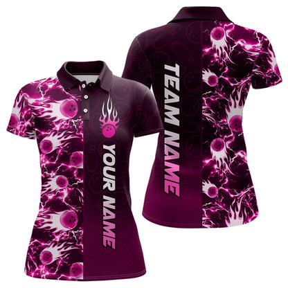 Bowling Shirt For Womens Custom Name Bowling Flame Lightning Team Jersey Shirt YYD0030