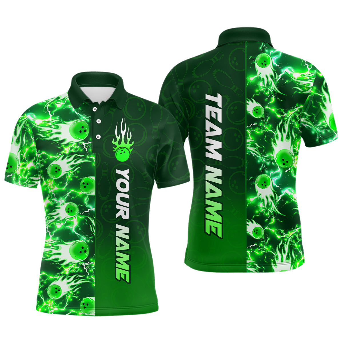 Bowling Shirt For Mens Custom Name Bowling Flame Lightning Team Jersey Shirt YYD0030