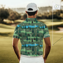 Load image into Gallery viewer, Golf Polo Shirts For Mens Custom Name, Golf Course Pattern Vintage Shirt Gifts YYD0031