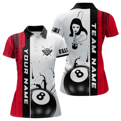 Ball 8 Grunge Ink Style Billiard Polo Shirts For Women Custom Name Billiard Shirt Colors YYD0069