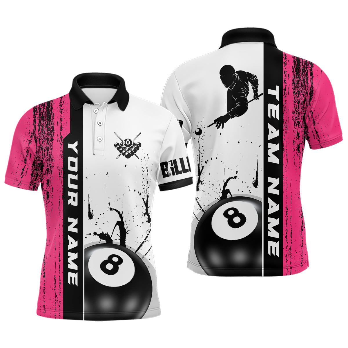 Ball 8 Grunge Ink Style Billiard Polo Shirts For Men Custom Name Billiard Shirt Colors YYD0069