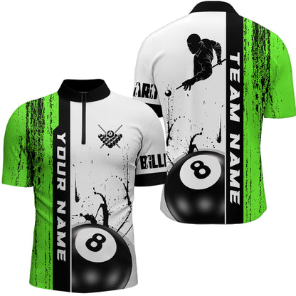 Ball 8 Grunge Ink Style Billiard Men Quarter-Zip Shirts Custom Name Billiard Shirt Colors YYD0069