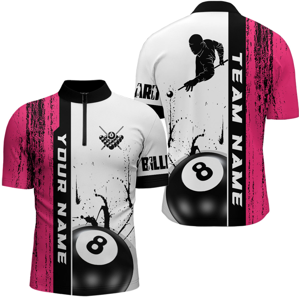 Ball 8 Grunge Ink Style Billiard Men Quarter-Zip Shirts Custom Name Billiard Shirt Colors YYD0069
