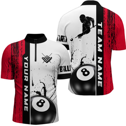 Ball 8 Grunge Ink Style Billiard Men Quarter-Zip Shirts Custom Name Billiard Shirt Colors YYD0069