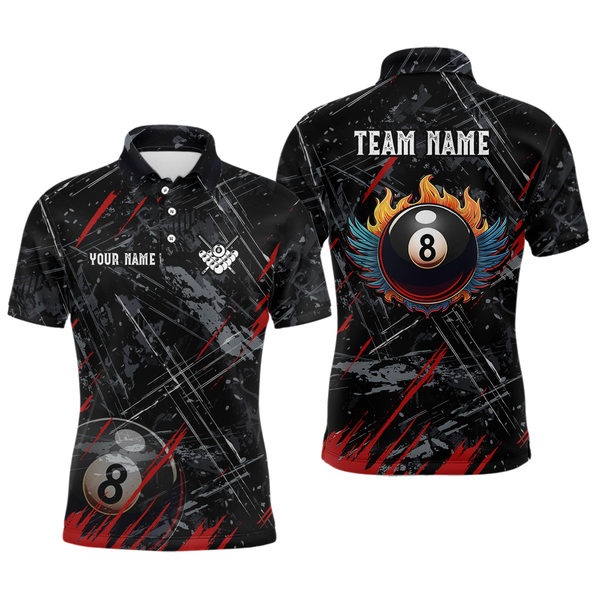 Grunge Ball 8 Billiard Polo Shirts For Men Custom Name Billiard Shirt YYD0071