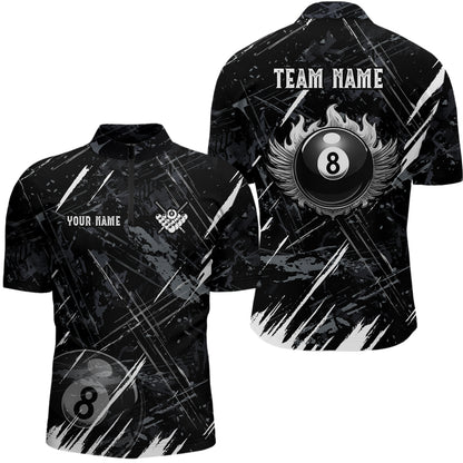 Grunge Ball 8 Billiard Billiard Men Quarter-Zip Shirts Custom Name Billiard Shirt YYD0071