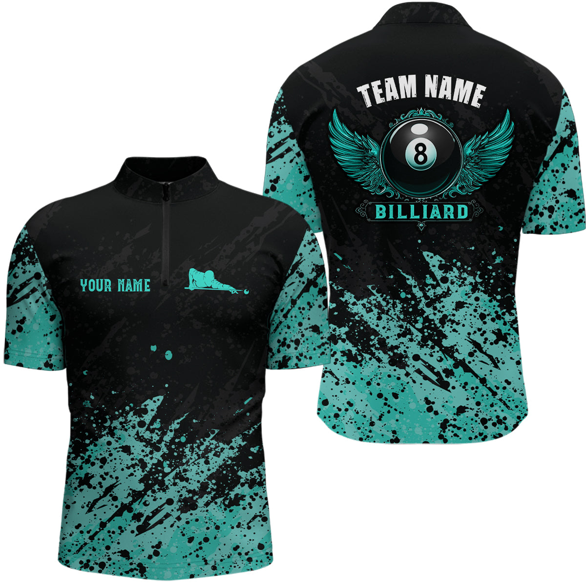Grunge Texture Ball 8 Billiard Men Quarter-Zip Shirts Custom Name, Billiard Shirt YYD0072