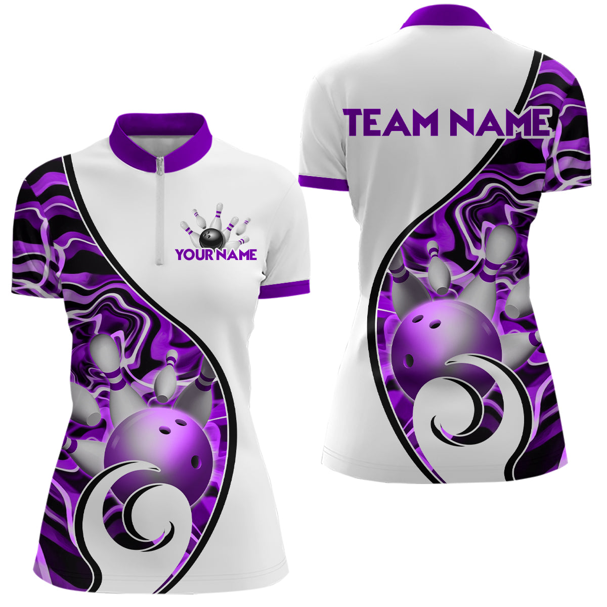 Custom Bowling Team Women Quarter-Zip Shirts - Personalized Abstract Bowling Jersey YYD0079
