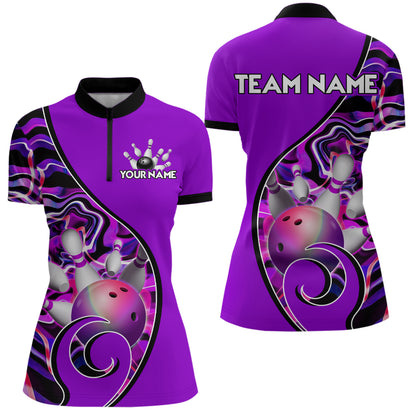 Custom Bowling Team Women Quarter-Zip Shirts - Personalized Abstractt Colors Bowling Jersey YYD0080