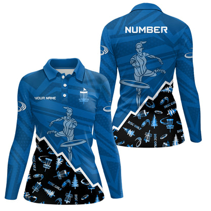 Pattern Color Womens Disc Golf Polo Shirt Custom Name & Number | Blue, Green, Grey YYD0045