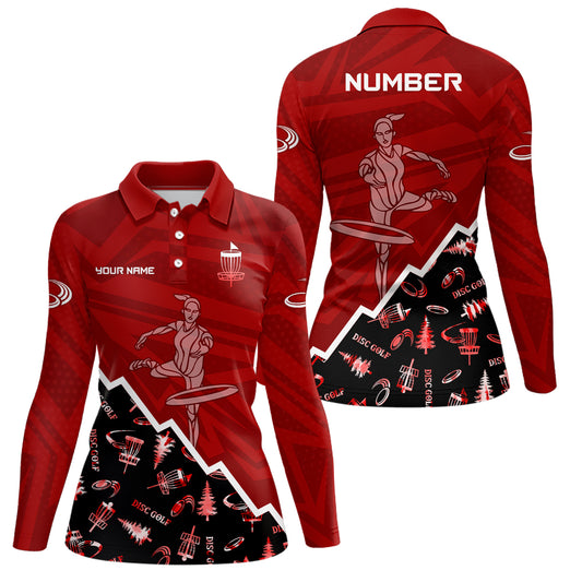 Pattern Color Womens Disc Golf Polo Shirt Custom Name & Number | Pink, Purple, Red YYD0045