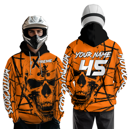 Skull Orange ATV Motocross Hoodie for Men Women Quad Shirt ATV Riding Hoodie MHATV24