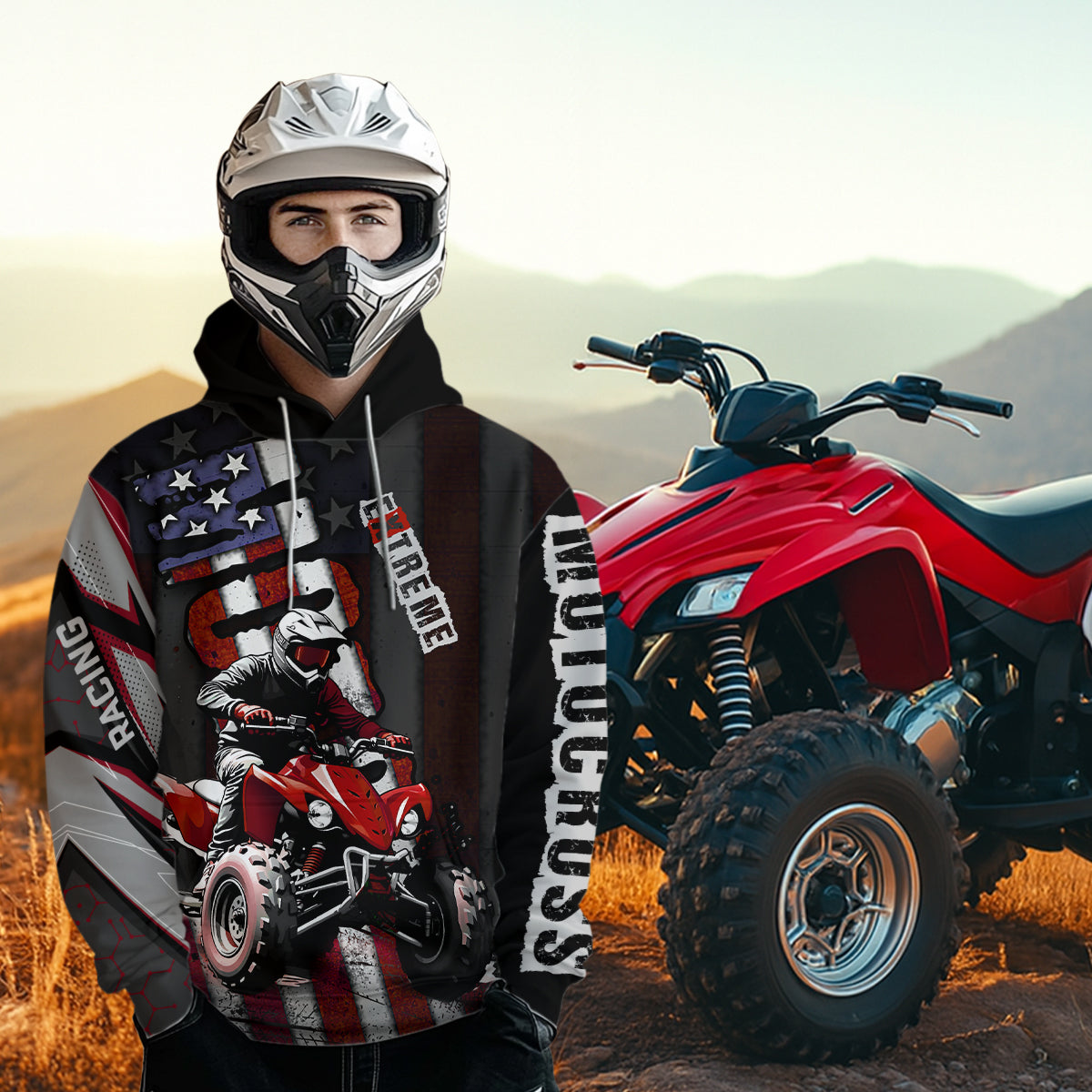 Custom Atv Motocross Hoodie Upf30+ Quad Bike Shirt Racing Adult Youth Kid American Flag Dirt Bike Hooded  NHN005