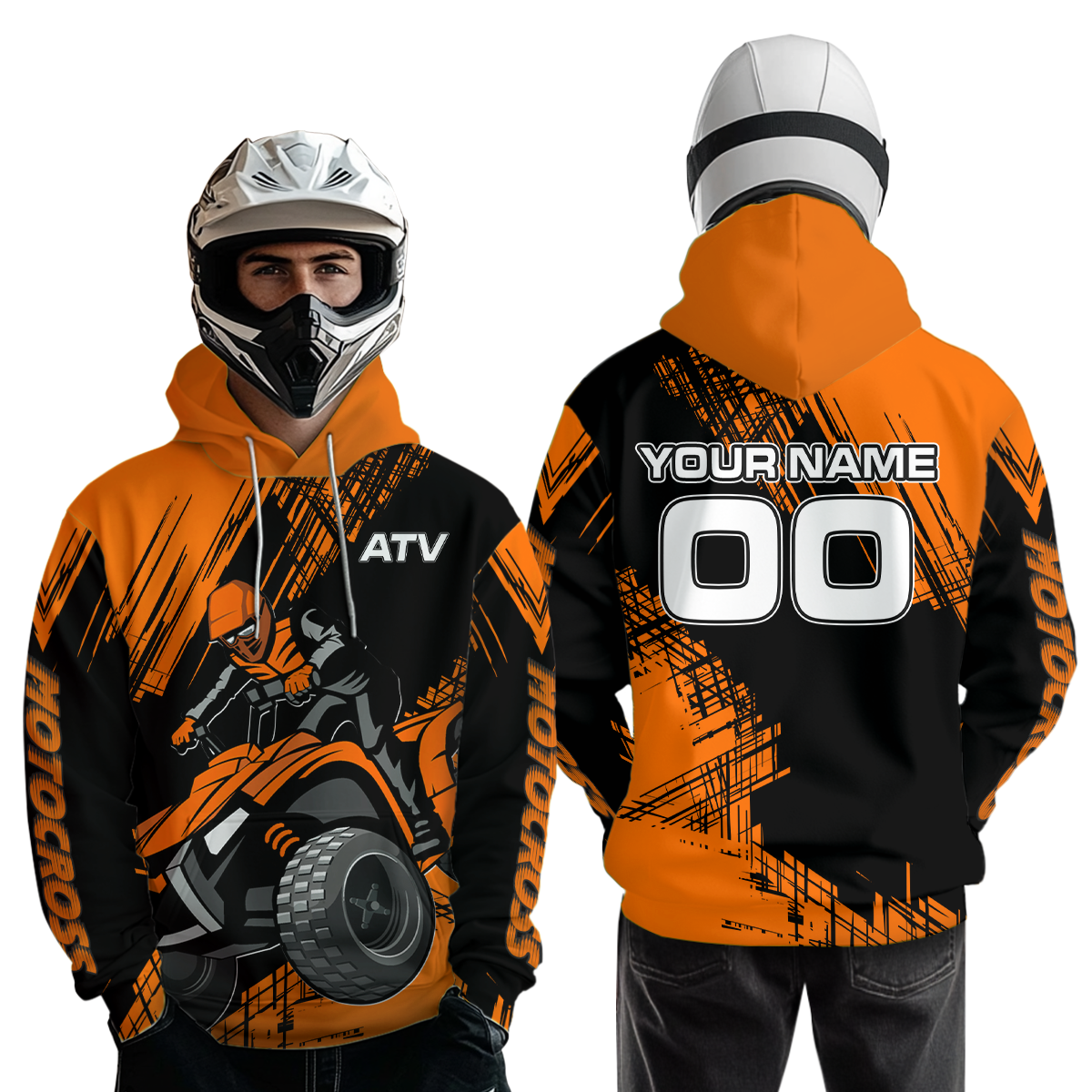Orange Custom ATV Motocross Hoodie for Men Women Quad Shirt ATV Riding Hoodie MHATV22