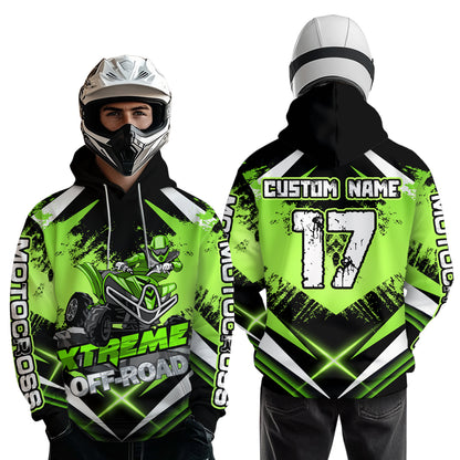 Custom ATV Motocross Hoodie for Men Women Quad Shirt Green ATV Riding Hoodie MHATV18