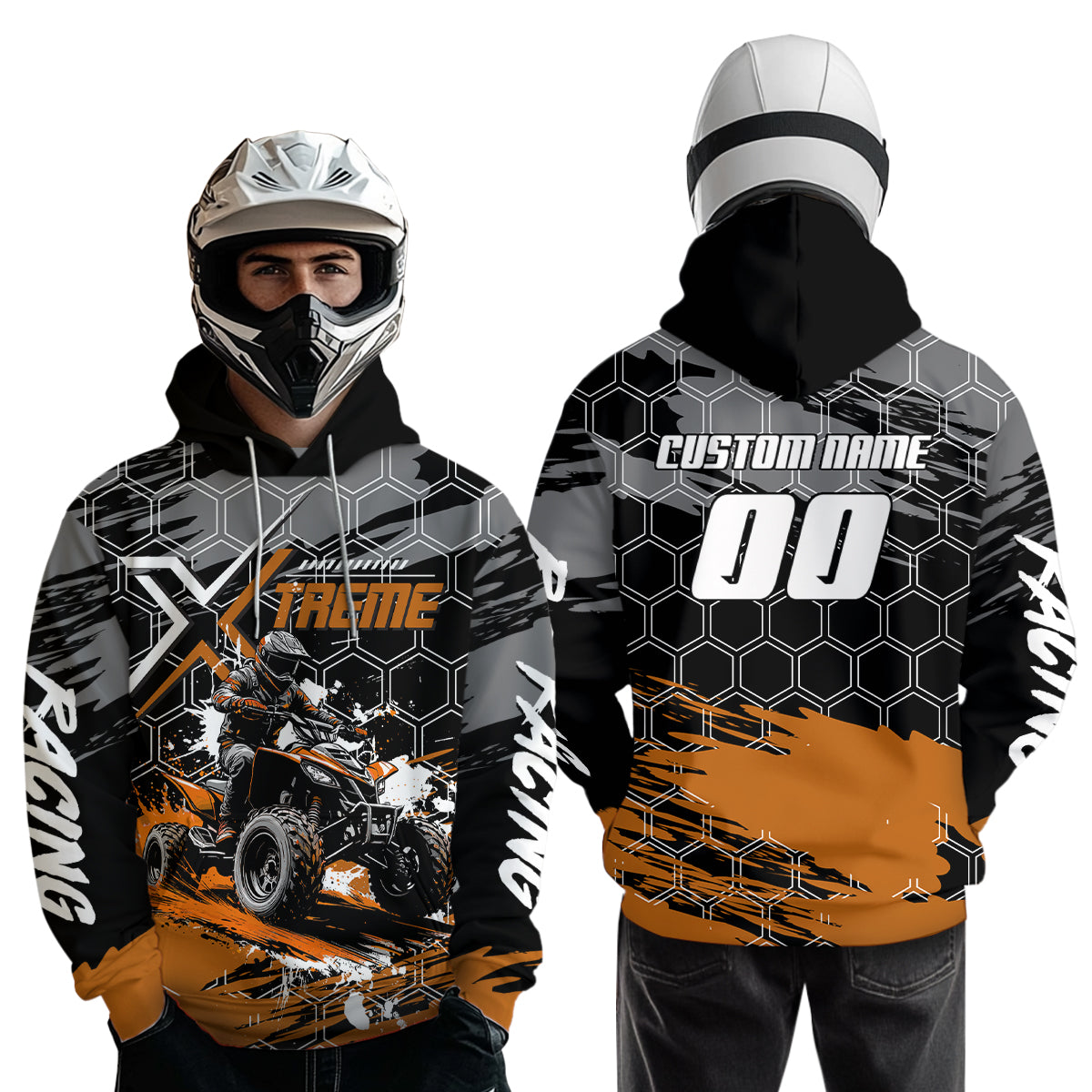 Orange Atv Racing Hoodie Custom Quad Bike Shirt Upf30+ Adult Youth Off-Road Atv Motocross Hoooded  NHN008