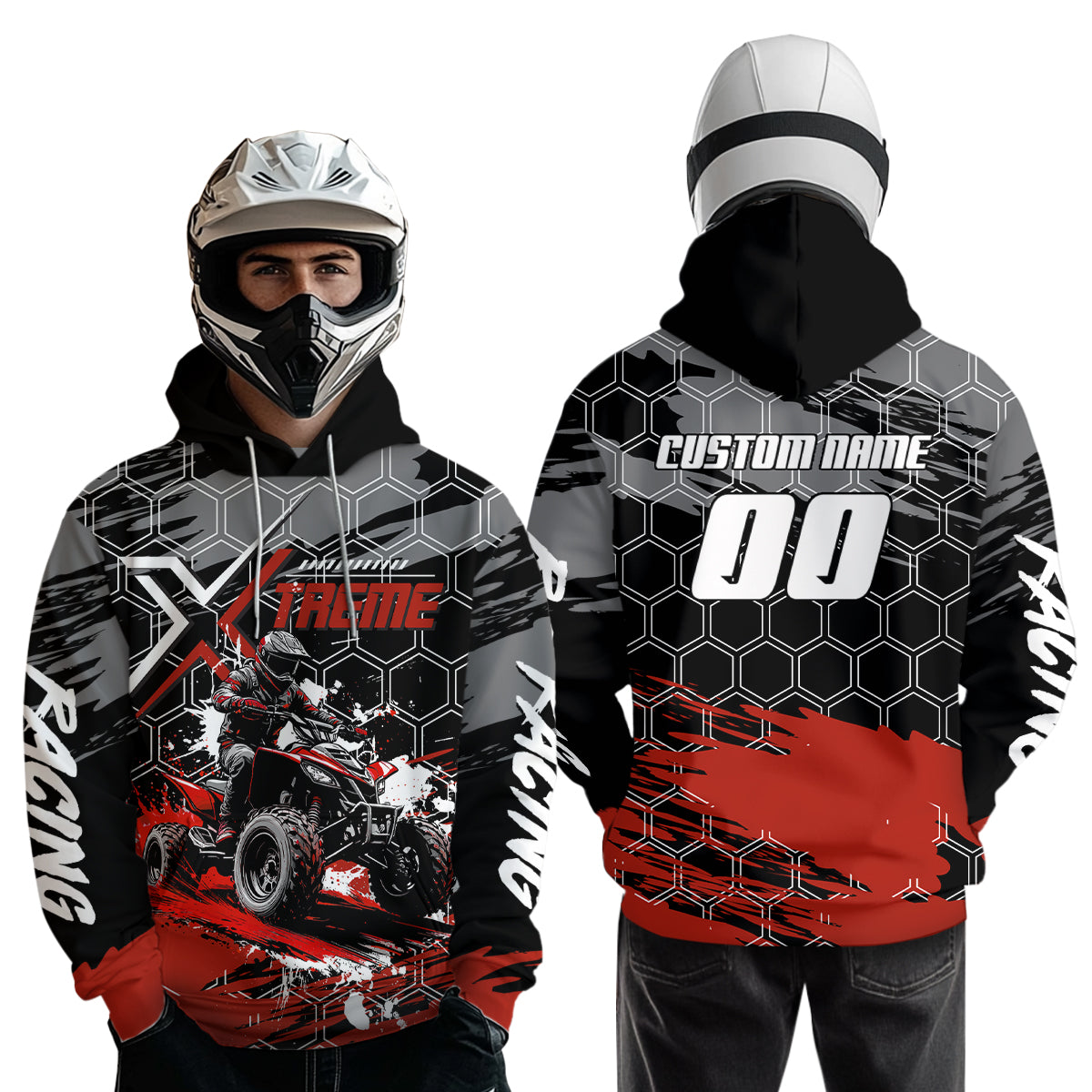 Red Atv Racing Hoodie Personalized Quad Bike Shirt Upf30+ Adult Youth Off-Road Atv Motocross Hoooded  NHN008