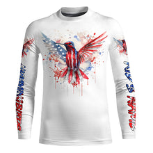 Load image into Gallery viewer, Hummingbirds with America flag watercolor effect shirt personalized gift for birdwatcher A15