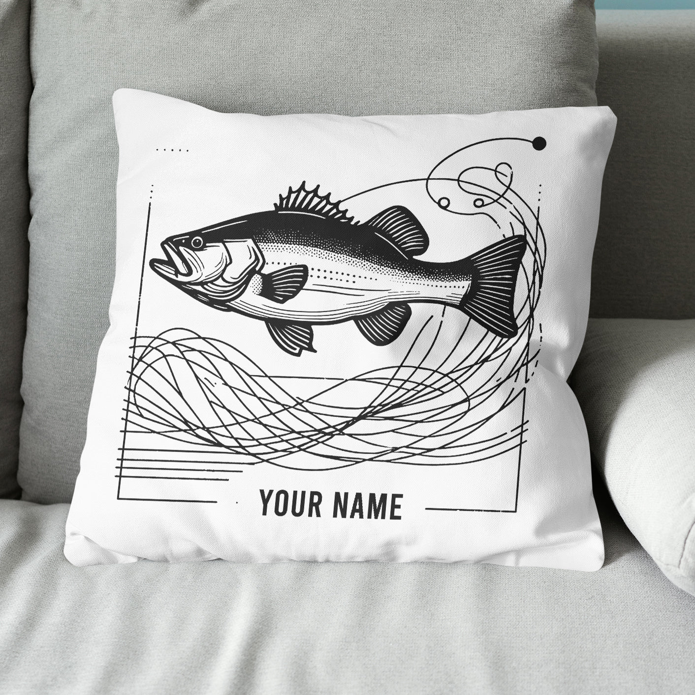 Bass fishing nets bass fish line drawing pillow gift for fisherman A63