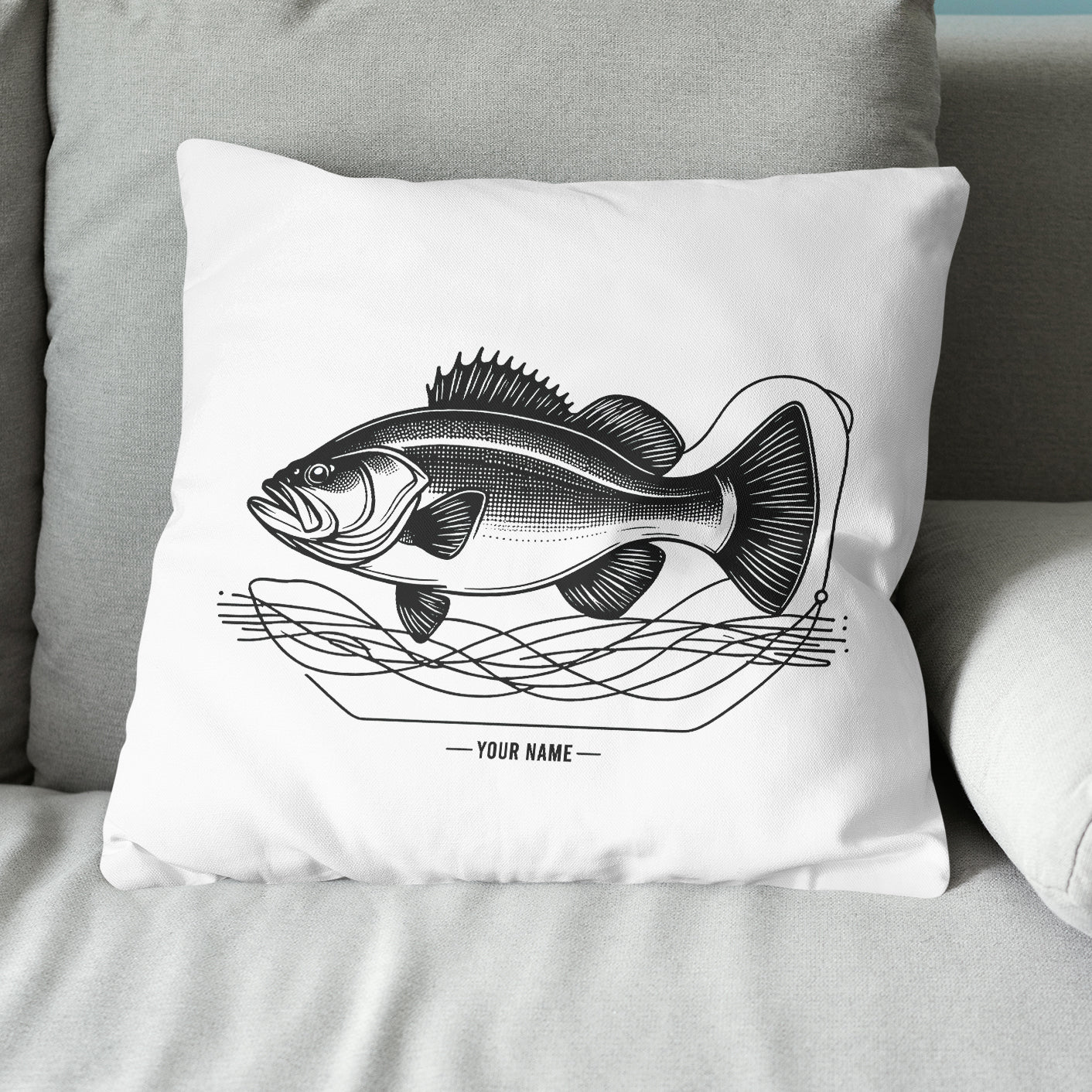 Bass fishing nets bass fish line drawing pillow gift for fisherman A63