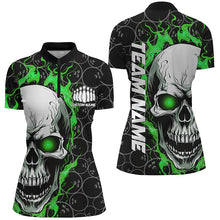 Load image into Gallery viewer, Personalized Skull Bowling Shirt For Women Custom Team'S Name Flame Bowler Jerseys |  Green IPHW5008
