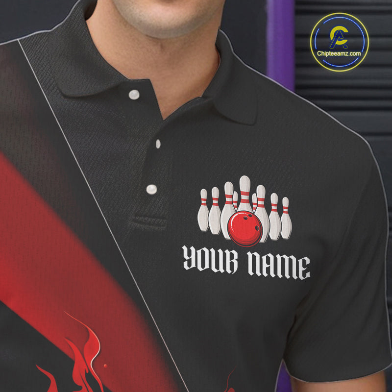 Black And Red Custom Name Bowling Tournament Jerseys For Men And Women, Bowling Team Shirts IPHW6185