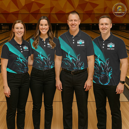 Black And Blue Custom Name Bowling Tournament Jerseys For Men And Women, Bowling Team Shirts IPHW6186