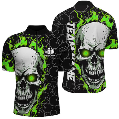 Custom Skull Bowling Quarter-Zip Shirt For Men,Flame Bowler Jerseys  5008IPHW