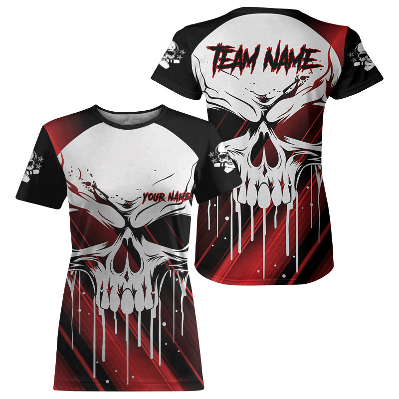 Custom Red Skull Bowling Jerseys For Women Bowling Team Name T-Shirts Halloween Outfits IPHW5319