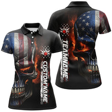 Load image into Gallery viewer, Flame Skull American Flag Custom Women's Team Bowling Shirts, Patriotic Bowling Shirt  IPHW5177