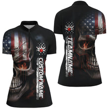 Load image into Gallery viewer, Flame Skull American Flag Custom Women's Team Bowling Shirts, Patriotic Bowling Shirt  IPHW5178